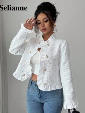 Selianne Women's Button & Sequence Ruffle Trim Jacket